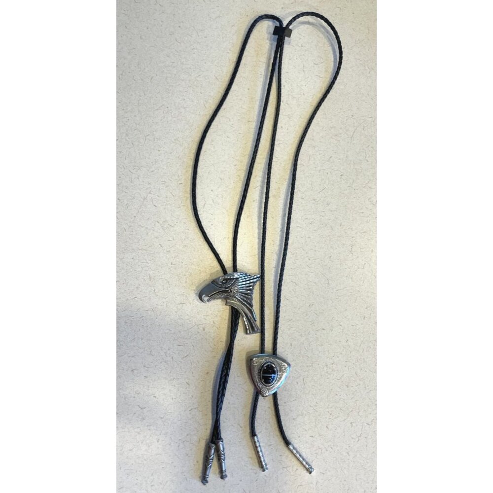 Black‎ Silver Bolo Ties Vintage Eagle EJC 95 Triangle Black Agate White Stripe